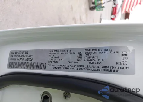 2025 Ram 2500 Tradesman 4X4 8' Box from USA, damaged, VIN 3C6UR5HJXSG537501